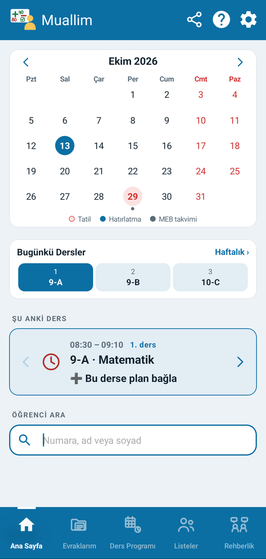 Muallim ana menü