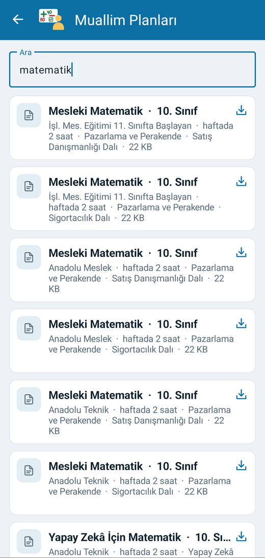 Muallim Planları arama ekranı
