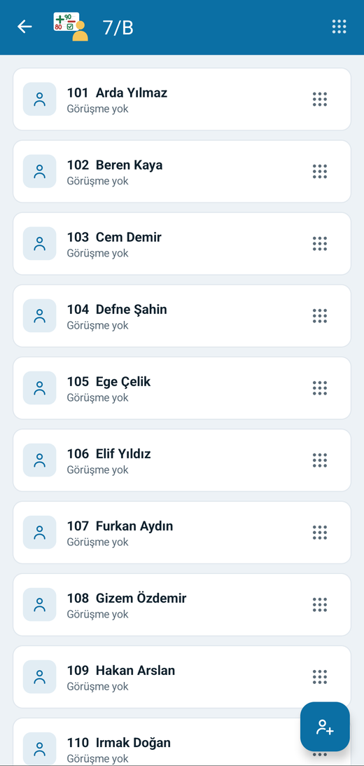 Rehberlik sınıf listesi
