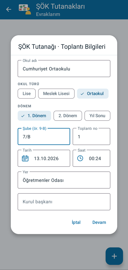 ŞÖK tutanağı formu